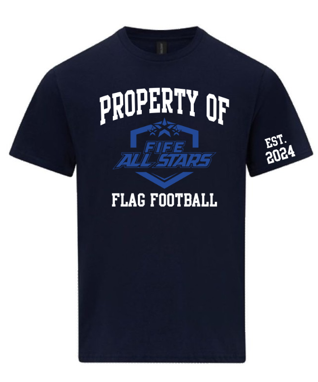 Fife All Stars Youth Flag Football Logo branded navy T-shirt Fife All Stars Youth Flag Football Logo branded navy T-shirt